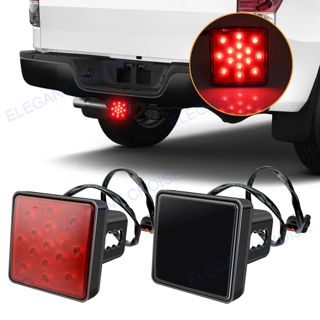 15-LED Smoked Brake Light DRL Trailer Hitch Cover Fit 2" Towing & Hauling New