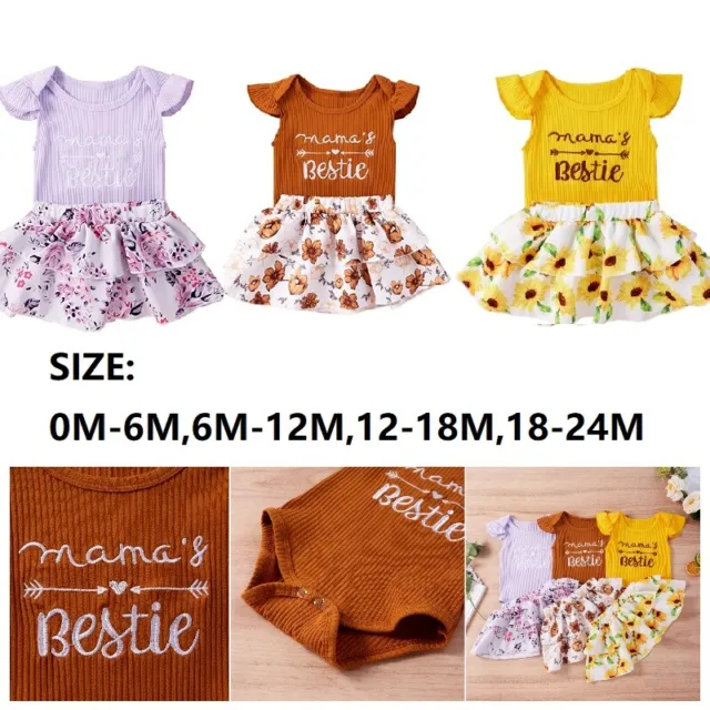 Infant Baby Kids Girl Romper Sun Flower Skirt Bodysuit Clothes 2Pcs Outfit 0-24M