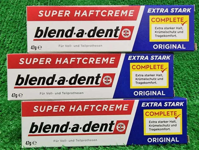 (81,56€/kg) 3x Blend-a-dent Super- Haftcreme EXTRA STARK Prothesencreme 47g/PK