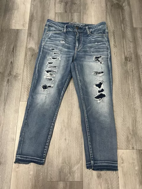 AMERICAN EAGLE JEANS Womens Hi Rise Jegging Crop Distressed- Size 14 ...