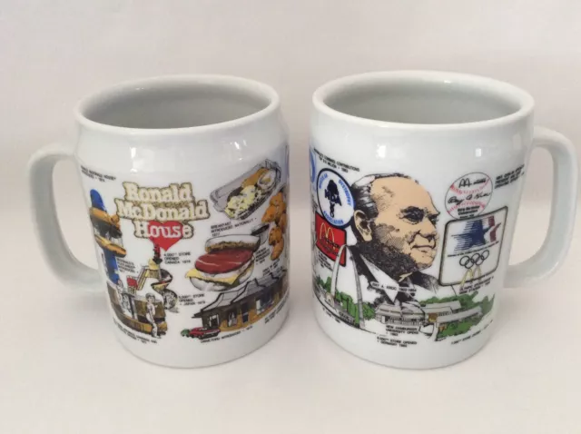 2 Vintage Ronald McDonald House Ray Kroc Heavy Ceramic Coffee Mug Cup NEW