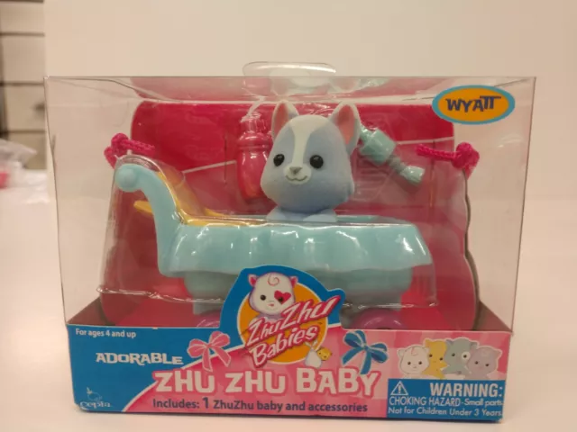 Zhu Zhu Pets Roller Ball Babies Blue Felt Puppy Dog Wyatt, Stroller, Accessories