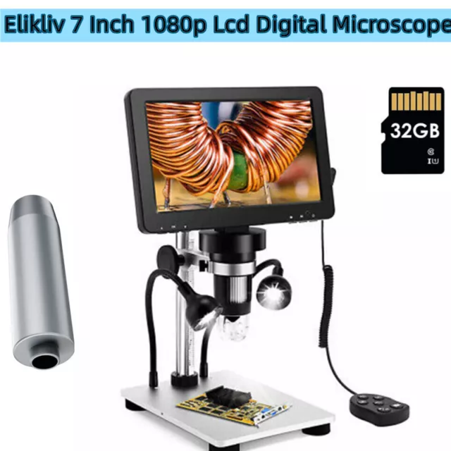 Elikliv 7" LCD Digital Mikroskop 1080P 1200X Vergrößerer 12MP 32GB Endoskope