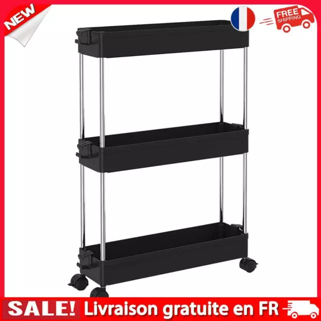 Movable Slim Storage Carts 3 Layer 4 Wheels Good Organization Shelf (Black)