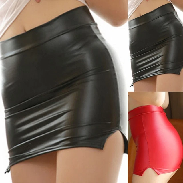 Vita Bassa Gonna Look Mini Gonna Similpelle Sexy Spacco Aderenti Bagnato