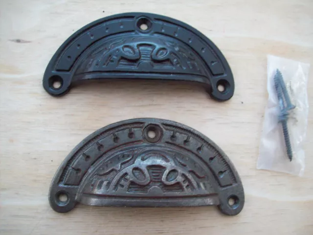 Cast Iron Antique Shell Cup Fancy Pull Cabinet Cupboard Drawer Door Pull Handles