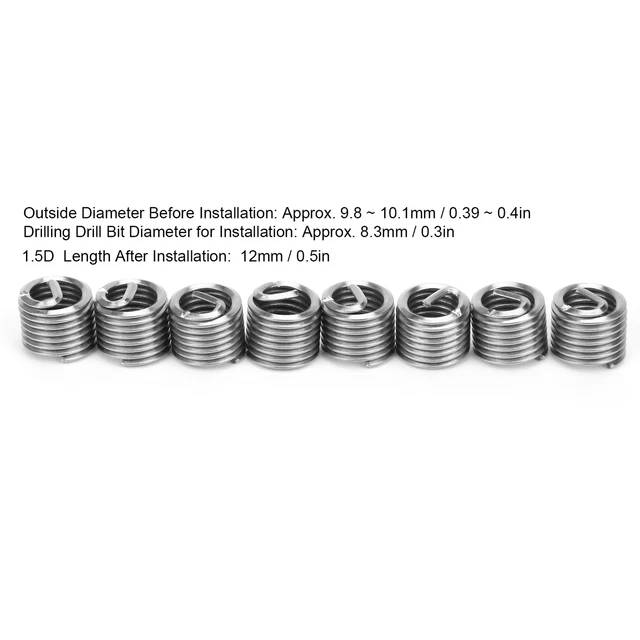 50Pcs Thread Repair Inserts Steel Wire Protection Sleeve Hardware M8 X 1.25 1.5D