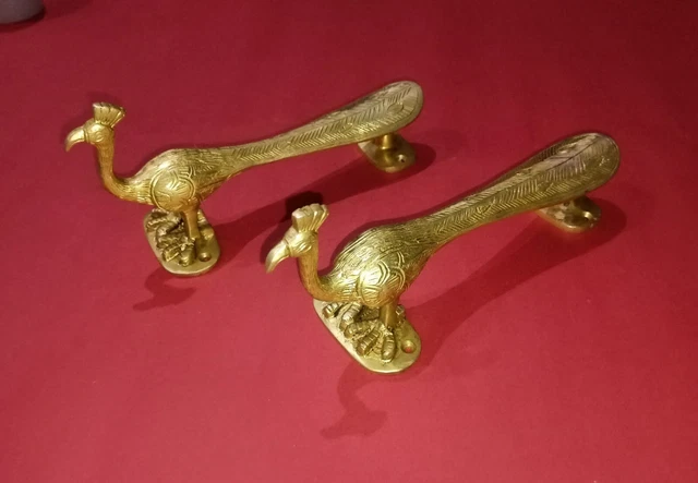 Peafowl Brass Puller Set Peacock Design Kitchen Cupboard Door Handle Grips HK492