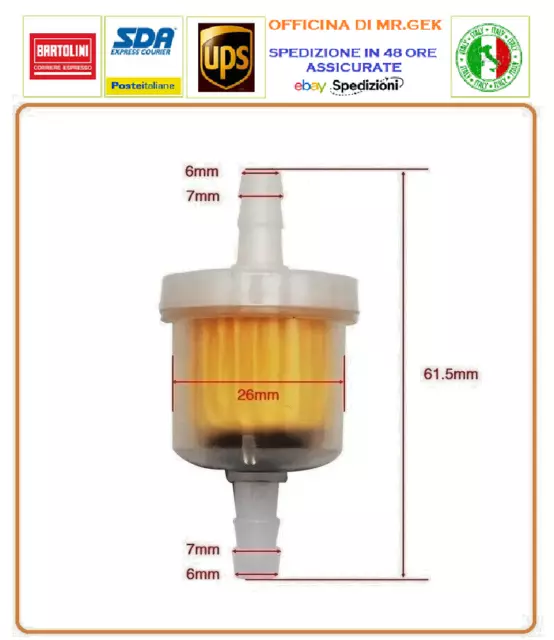 FILTRO Universale 6mm Tubo Flessibile Moto Benzina Gas Carburante Benzina ACQUA