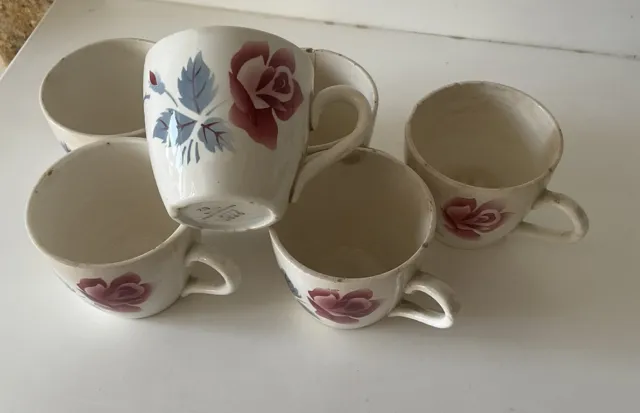 6 tasses à café anciennes Digoin Sarreguemines Fleurs roses Et Bleues Collection