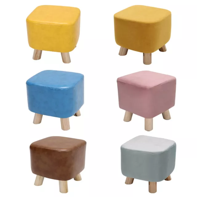Padded Footstool Square Pouffe Stool Footrest Velvet/PU Leather Sear Wooden Leg