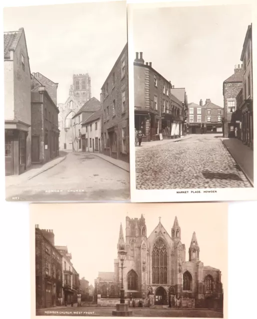 .3 Vintage x Howden, UK RPPC Real Photo Unused Postcards. Street Scenes & Church