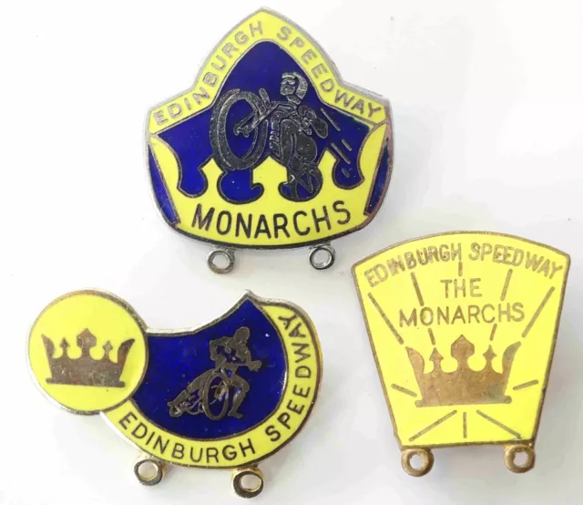 VINTAGE 1970's 80s THE MONARCHS EDINBURGH SPEEDWAY CLUB ENAMEL BADGES