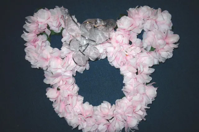 Disney Mickey Mouse Pink Gardinia Silk Flowers Wreath Hand Made