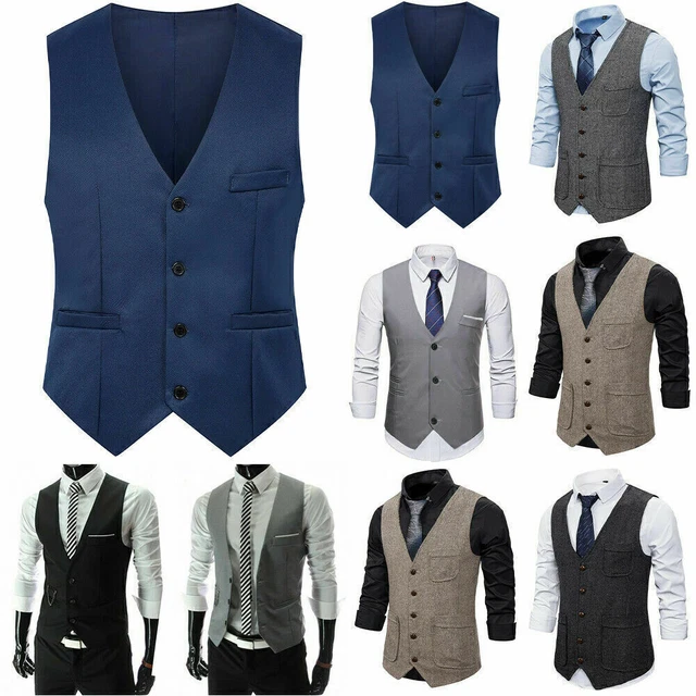 Mens Formal Dress Vest Waistcoat Business Work Office Wedding Party Suit Coat