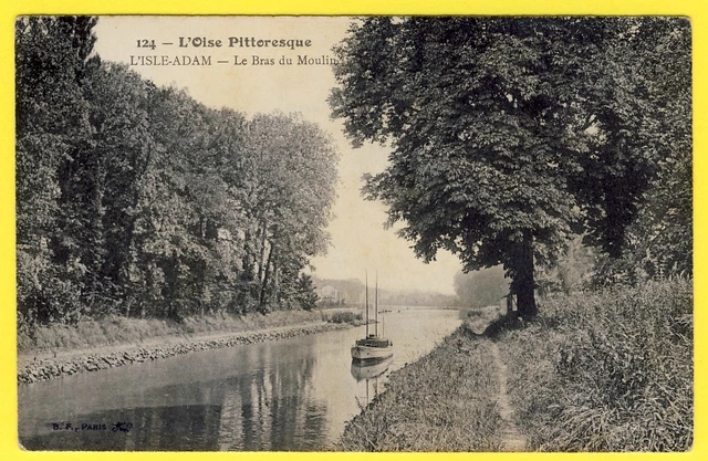 cpa 95 - ISLE ADAM Le BRAS du MOULIN Bateau Chemin de Halage