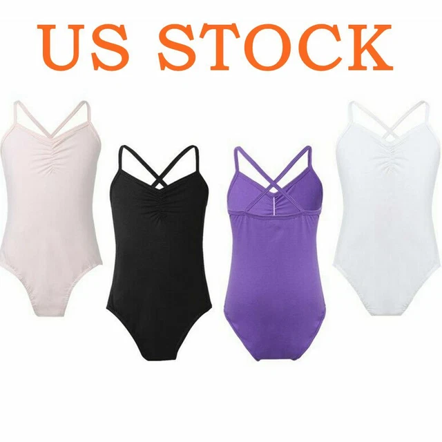 US Kids Bodysuit Girls Spaghetti Strap Criss Cross Ballet Dance Leotard Costume