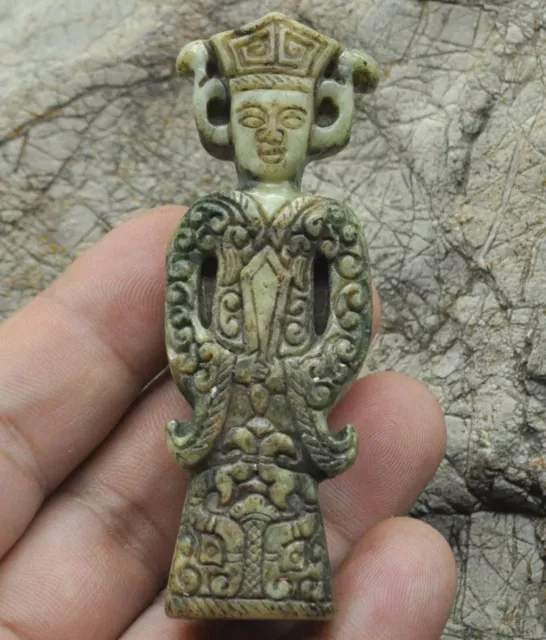 Chinese old natural jade hand-carved statue Pendants~character