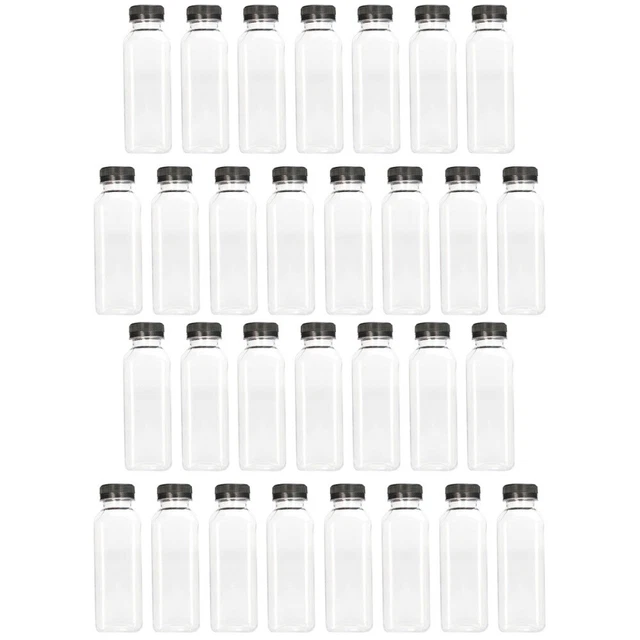 30 pcs Conteaux de boisson vides bouteilles de jus en plastique avec couvercles