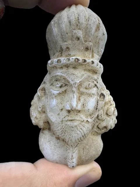 Ancient carved Near Eastern  king   face rare statue piece