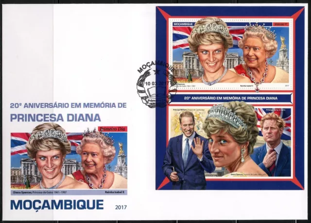 Mosambik 2017 20th Gedenken Jubiläum Von Prinzessin Diana S / Blatt FDC