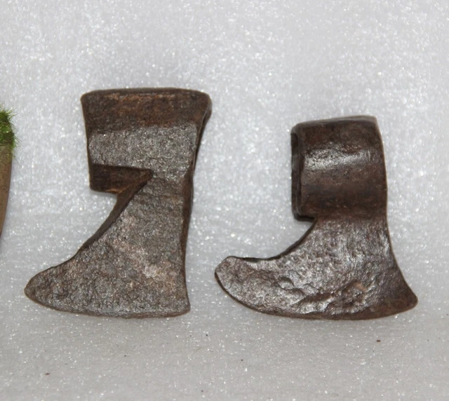 1850's Antique 2PC Hand Forged Solid Iron Axe Head Nice Shape 13575