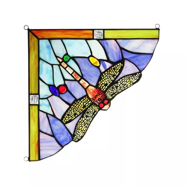 Stained Glass Corner Window Panel 10" Dragonfly Handcrafted Art Glass Suncatcher