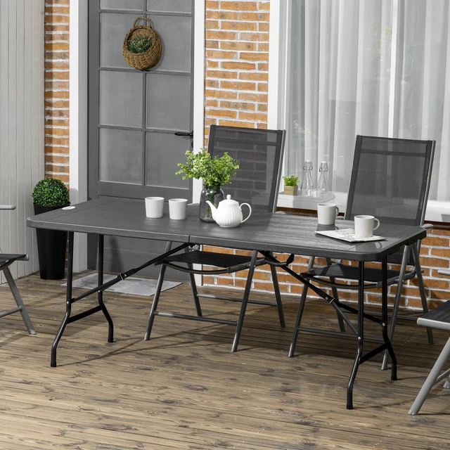 WERKA PRO - Table Pliante 180x74cm Aspect Bois | Charge 150kg | Polyéthylène Renforcé | Idéale Repas Extérieur, Jardin