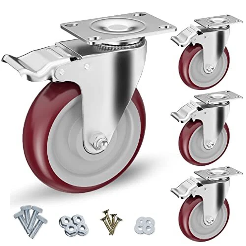 Casters Set of 4 Heavy Duty - Caster Wheels 5 Inch,  Locking Casters, Swivel