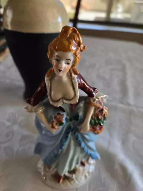 Vtg Hand Painted Victorian Woman Made in Occupied Japan 7 1/4" Tall
