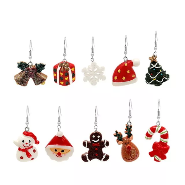 1 Pair New Christmas Earrings For Tree Brown Elk Snowman Santa Claus Women GiZY