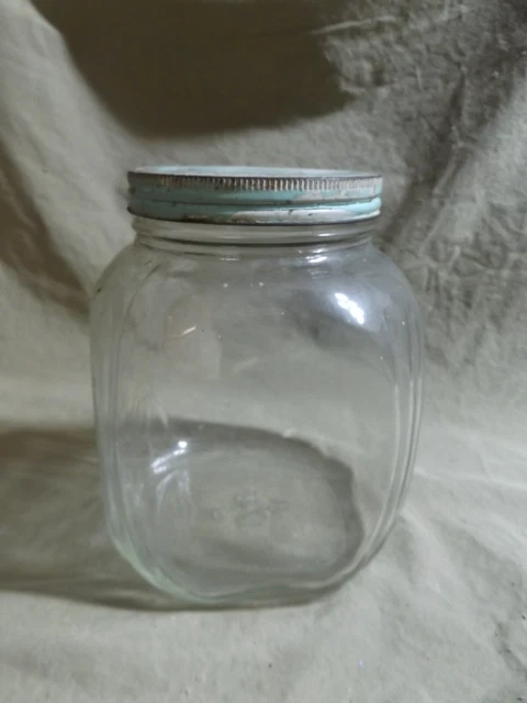 Primitive Vintage Hoosier Style Glass Jar Signed Anchor Hocking Painted Top