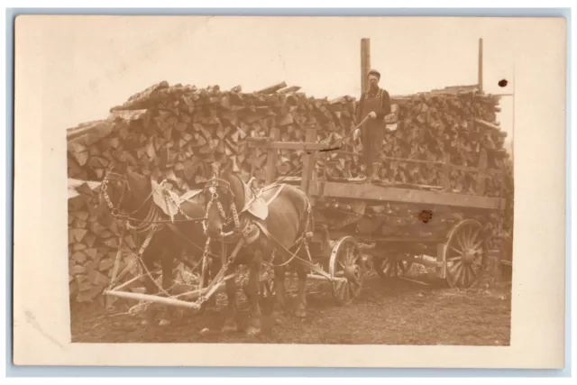 Logging Wagon Postcard RPPC Photo Occupational c1910's Unposted Antique