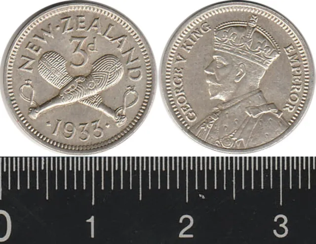 New Zealand: 1933 Three Pence KGV silver 3d. Nearly UNC