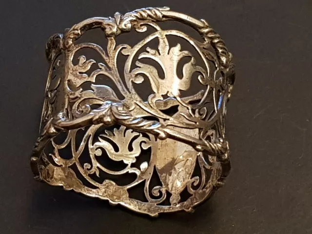 1909 Edwardian Fully Hallmarked Fancy Sterling Silver Napkin Serviette Ring 35g