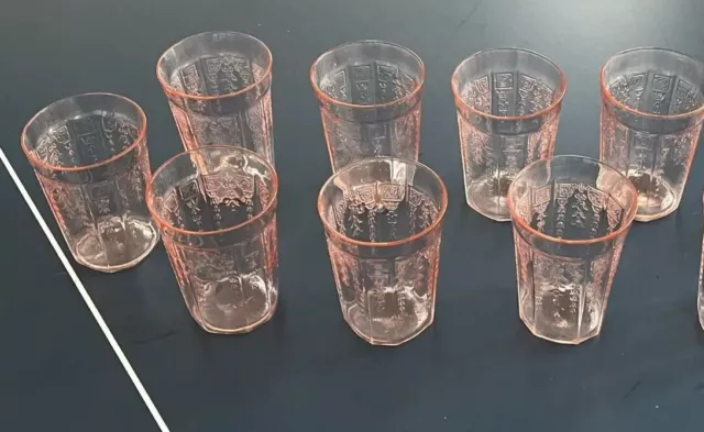 Set Of 8 Hocking Princess Pink Depression Glass Water Tumblers 4" H 9 Oz Euc