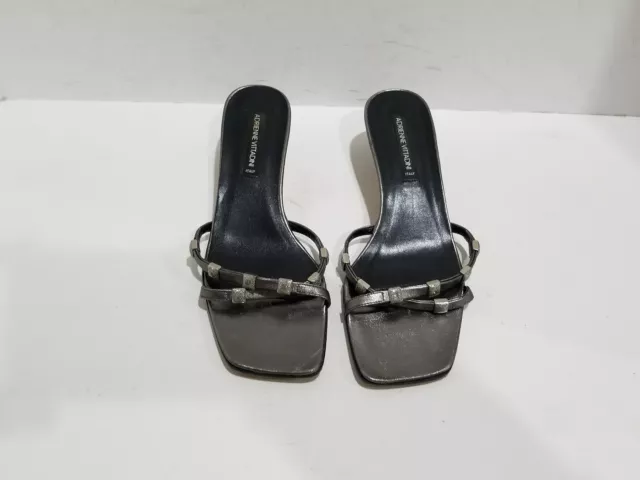 Adrienne Vittadini Womens Silver Leather Slide Sandals Size 7.5 M