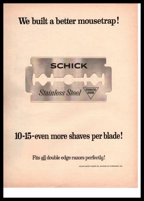 1966 Schick Stainless Steel Razor Blades "We Built A Better Mousetrap" Print Ad