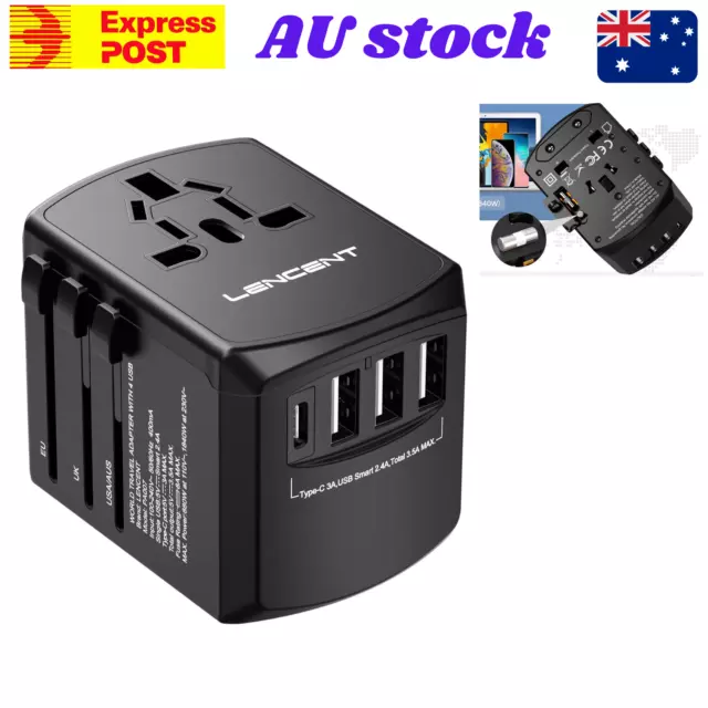 International Universal Travel Adapter 3 USB &Type-C Outlet Converter Plug Power