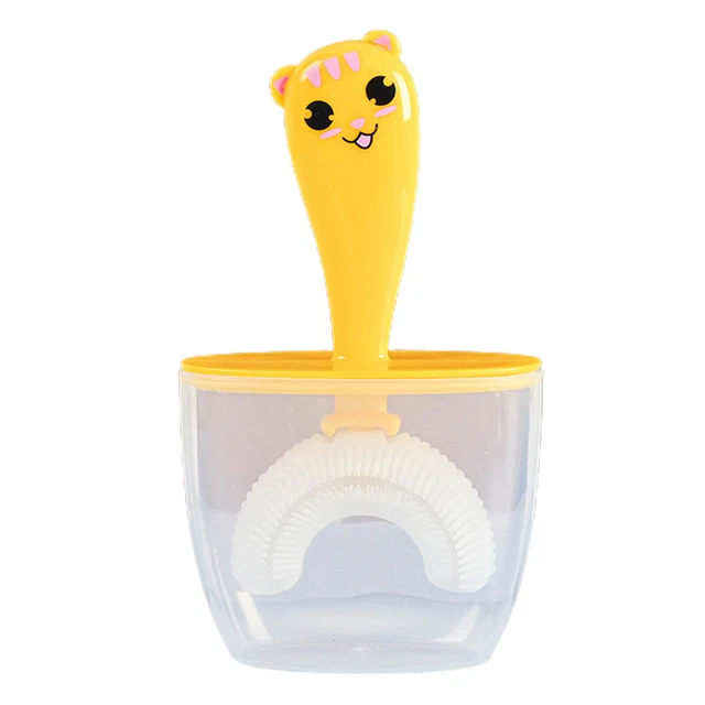 Cepillo de dientes en forma de U para niños resistente al desgaste mango largo suave U- Sha amarillo