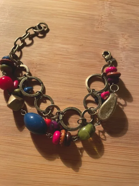Premier designs jewelry bracelet multicolored And Antique Brass Loops 9” Dangle