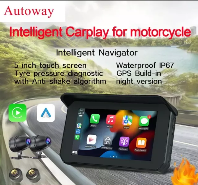 Autoway-Carplay sans fil étanche pour moto 5, écran tactile, Android Auto, GPS,