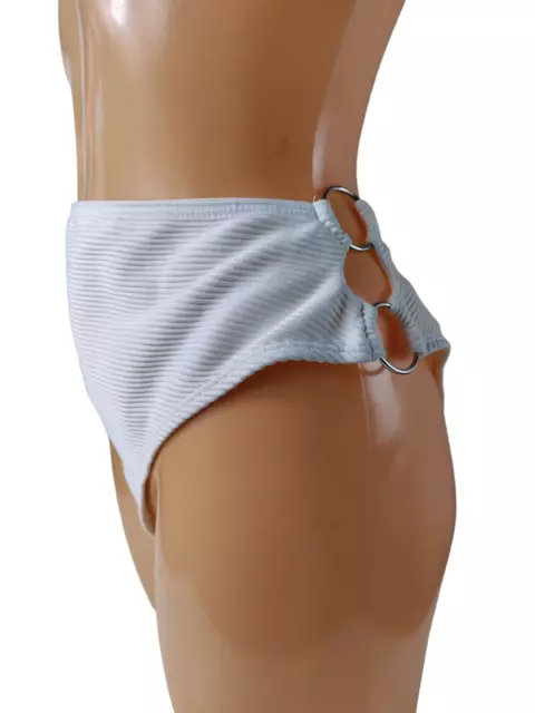 Bikini Donna Topshop Uk 14 Bianco A Costine Nuovo Con Etichette Gambe Alte Prezzo Prezzo £16 2