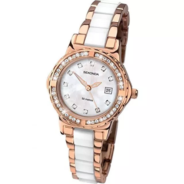 Sekonda Damenuhr Perlmutt Zifferblatt Roségold und Weiß Armband 2022