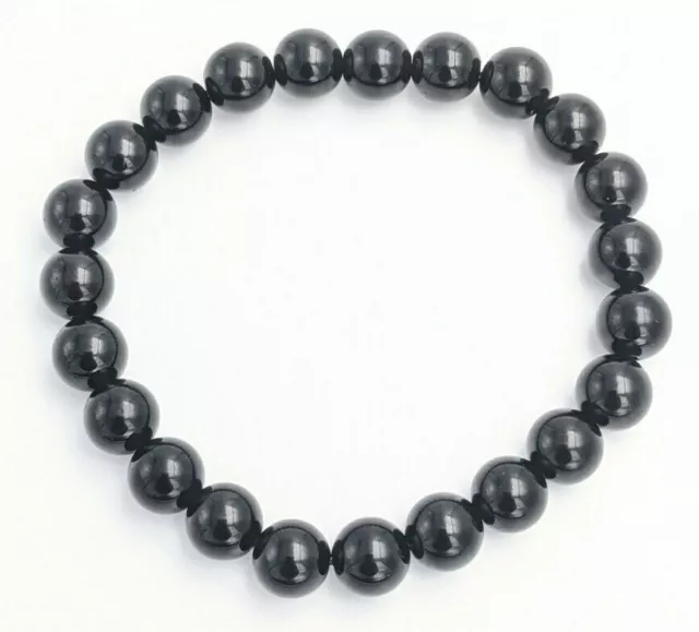 BRACELET PIERRE NATURELLE POLIE OBSIDIENNE NOIRE bijoux protection perle 8mm AA