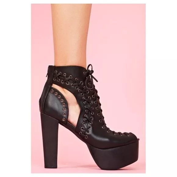Jeffrey Campbell x Nasty Gal Women's Black Size Calista Lolita Boots Leather 5.5