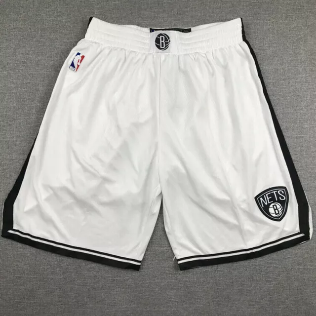 Pantalones cortos de baloncesto retro Brooklyn Nets Stitched Blanco Gris S - 2XL