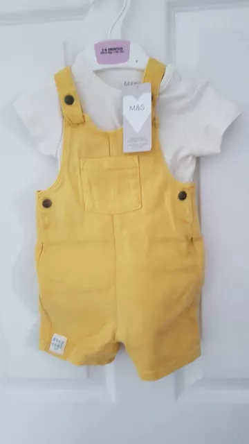 Baby Boys Yellow Dungaree Set Age 3-6 Months From Marks And Spencer BNWT