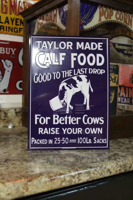 Taylor Made Calf Food For Better Cows Embossed Metal Sign Farm Barn Cow Dairy Ih