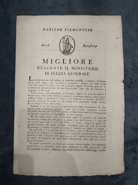 Documento Nazione Piemontese - MIGLIORE Reggente Ministero Pulizia Generale 1800 Documento Nazione Piemontese - MIGLIORE Reggente Ministero Pulizia Generale 1800